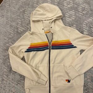 Aviator Nation Five stripe hoodie size XS in Vintage White